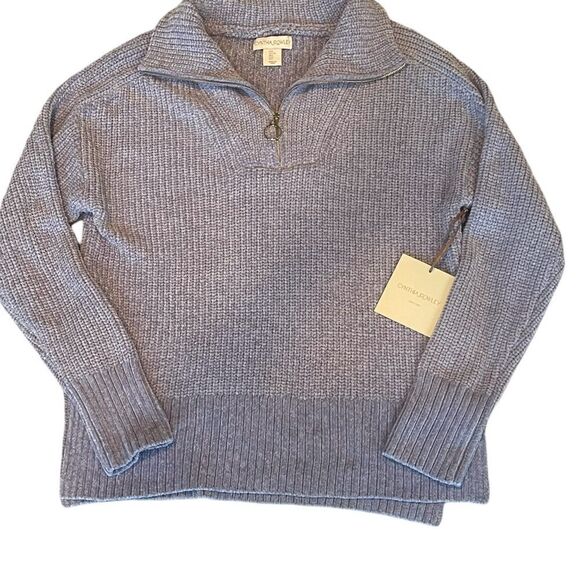 Cynthia Rowley - Knit zip collar Long Sleeve Sweater Size: Large Color:Cool Blue - Picture 3 of 9